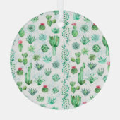 多肉植物の庭園：水彩シームレスな背景。 ガラスオーナメント (裏面)