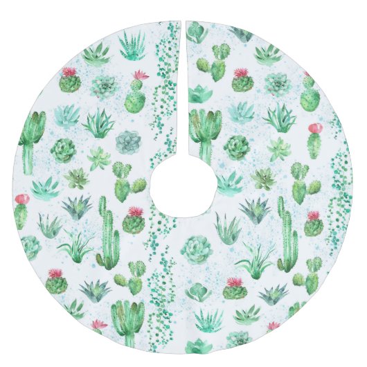 多肉植物の庭園：水彩シームレスな背景。 ブラッシュドポリエステルツリースカート (正面)