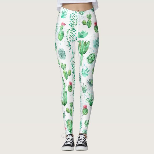 多肉植物の庭園：水彩シームレスな背景。 レギンス (正面)