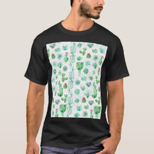 多肉植物の庭園:水彩シームレスな背景。 Tシャツ