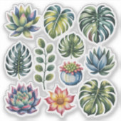 多肉植物の庭 水彩画 シール (正面)