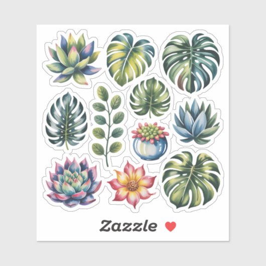 多肉植物の庭 水彩画 シール (シート)