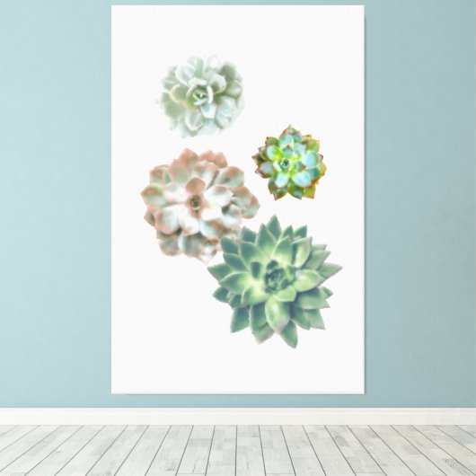 多肉植物の水の色絵画のウォールアート キャンバスプリント (インサイチュ (ウッドフロア))