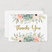 多肉植物の水彩花イラストの感謝カード サンキューカード (正面/裏面)