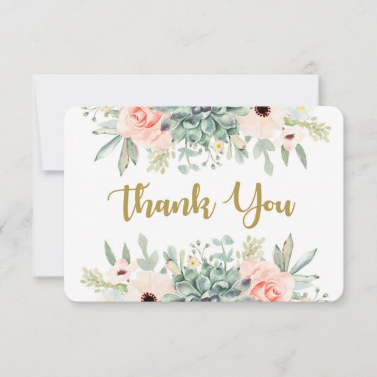 多肉植物の水彩花イラストの感謝カード サンキューカード (正面)