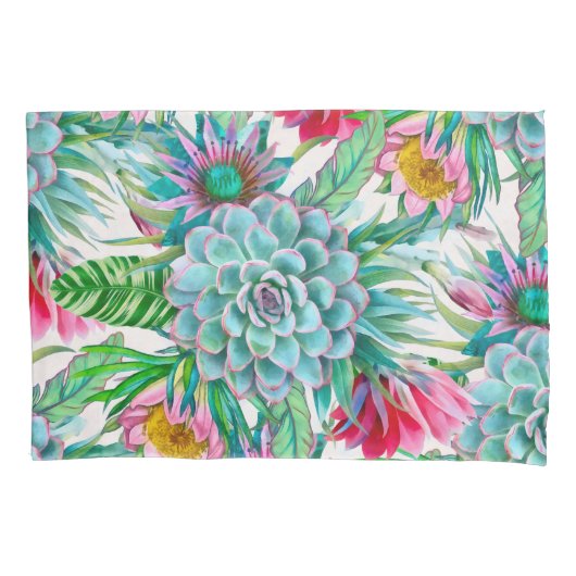 多肉植物の熱帯庭園 枕カバー (正面)