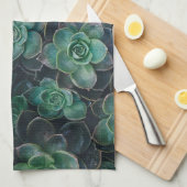 多肉植物の皿 キッチンタオル (四つ折り)
