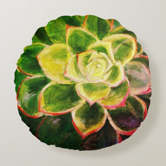 多肉植物の絵のスロー クッション (正面)