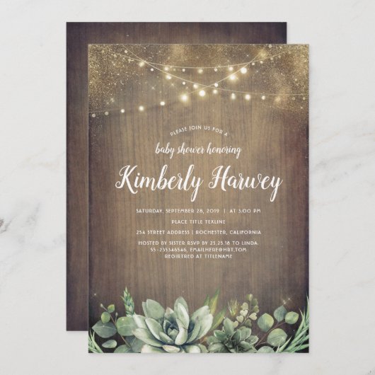 多肉植物の緑の国素朴の赤ちゃんシャワー 招待状 (正面/裏面)