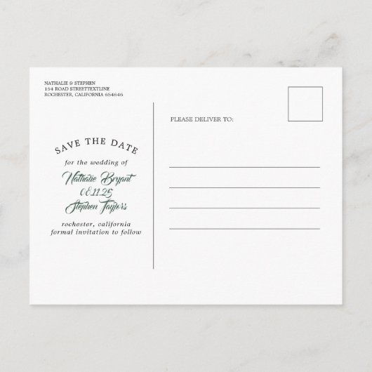 多肉植物の緑の白いバラの日付写真を保存 案内ポストカード (裏面)