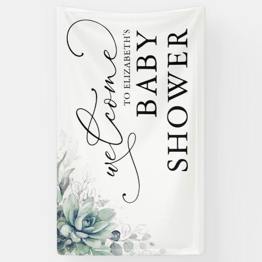 多肉植物の緑の赤ちゃんシャワー歓迎バナー 横断幕 (縦)