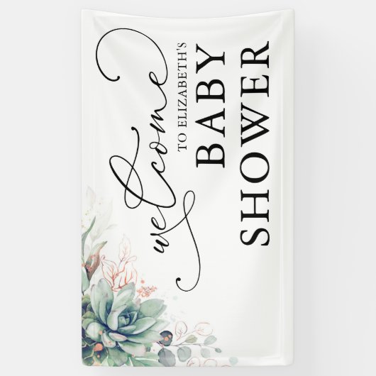 多肉植物の緑の赤ちゃんシャワー歓迎バナー 横断幕 (縦)