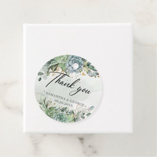 多肉植物の緑の金ゴールドフレーム結婚式の引き出物ラベル フェイバータグ