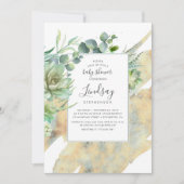 多肉植物の緑の金ゴールド水の色ベビーシャワー 招待状 (正面)