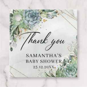 多肉植物の緑の金ゴールド赤ちゃんシャワーメッセージカード フェイバータグ