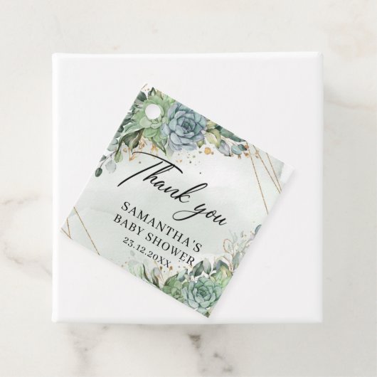 多肉植物の緑の金ゴールド赤ちゃんシャワーメッセージカード フェイバータグ (インサイチュ)