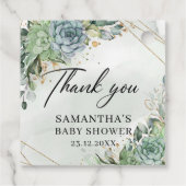 多肉植物の緑の金ゴールド赤ちゃんシャワーメッセージカード フェイバータグ (裏面)