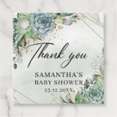 多肉植物の緑の金ゴールド赤ちゃんシャワーメッセージカード フェイバータグ (正面)