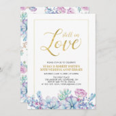 多肉植物の花と金ゴールド結婚の記念日パーティー 招待状 (正面/裏面)