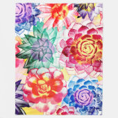 多肉植物の芸術的水彩画 フリースブランケット (正面)