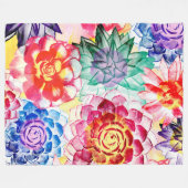 多肉植物の芸術的水彩画 フリースブランケット (正面(横))
