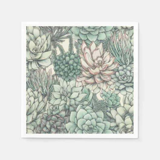多肉植物グリーンバースデーパーティー スタンダードカクテルナプキン (正面)