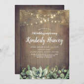 多肉植物グリーンリー素朴カントリー誕生日 招待状 (正面/裏面)