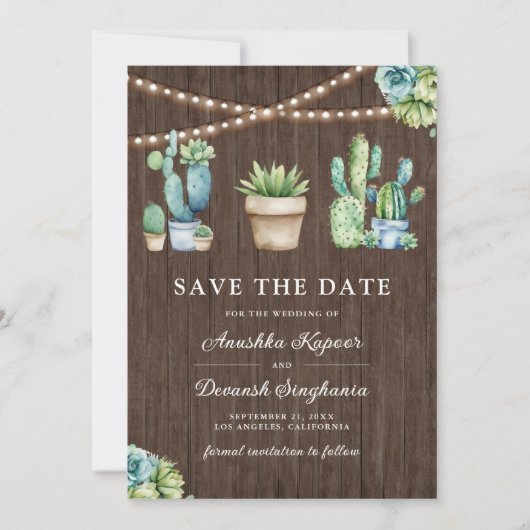 多肉植物サボテンポットウッドフォト結婚ズ セーブザデート (正面)
