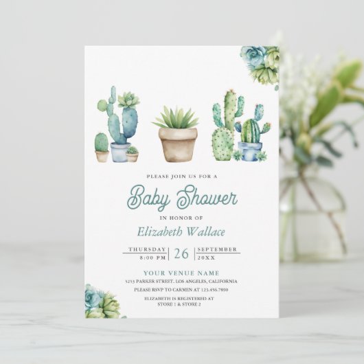多肉植物サボテンポット赤ちゃんシャワー 招待状 (スタンド正面)