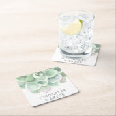 多肉植物セージ緑の水色結婚の スクエアペーパーコースター (インサイチュ)