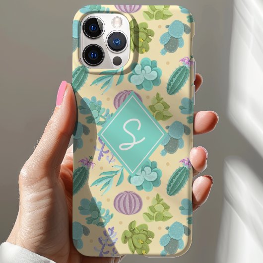多肉植物パターンかわいいモノグラム Case-Mate iPhoneケース
