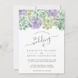 多肉植物性グリーンパープル結婚ズ 招待状