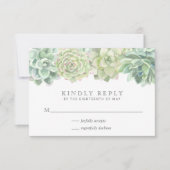 多肉植物緑色水結婚色 出欠カード (正面)