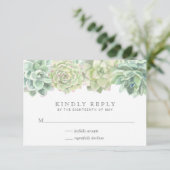 多肉植物緑色水結婚色 出欠カード (スタンド正面)