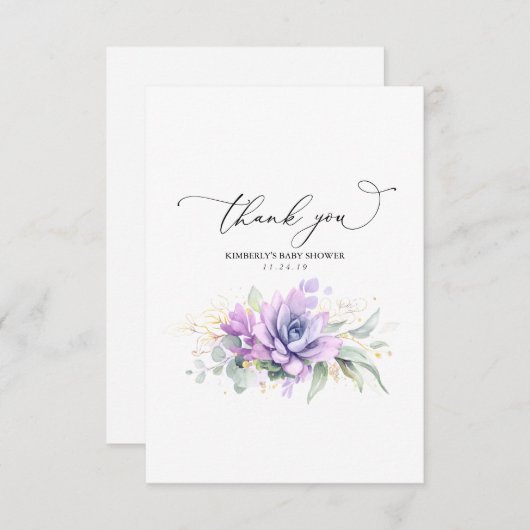 多肉植物金ゴールド緑の赤ちゃんシャワーありがとう サンキューカード (正面/裏面)