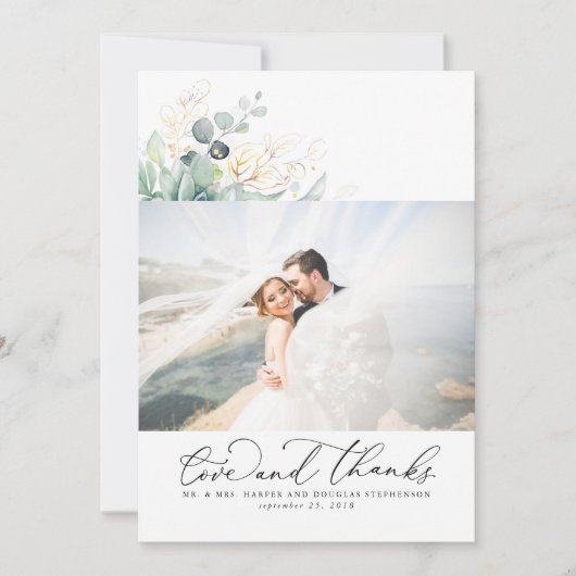 多肉植物金ゴールド緑エレガントな結婚式ありがとう サンキューカード (正面)