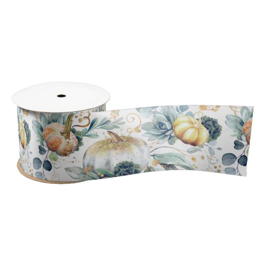 多肉植物 グリーンとゴールドのパンプキン 秋のパーティー サテンリボン (リール)