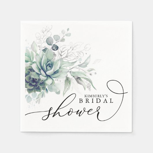 多肉植物 グリーン エレガント ウェディング / ベイビーシャワー N スタンダードカクテルナプキン (正面)