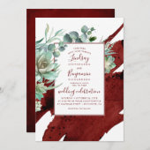 多肉植物 グリーン バーガンディ 赤 モダン ウェディング 招待状 (正面/裏面)