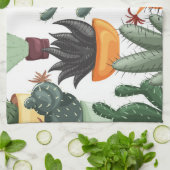 多肉植物、サボテン:かわいい花のパターン。 キッチンタオル (折り畳み)