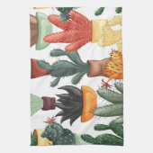 多肉植物、サボテン:かわいい花のパターン。 キッチンタオル (縦)