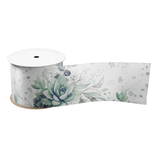 多肉植物 シルバー グリーンネイチャー エレガント ボタニカル サテンリボン (リール)