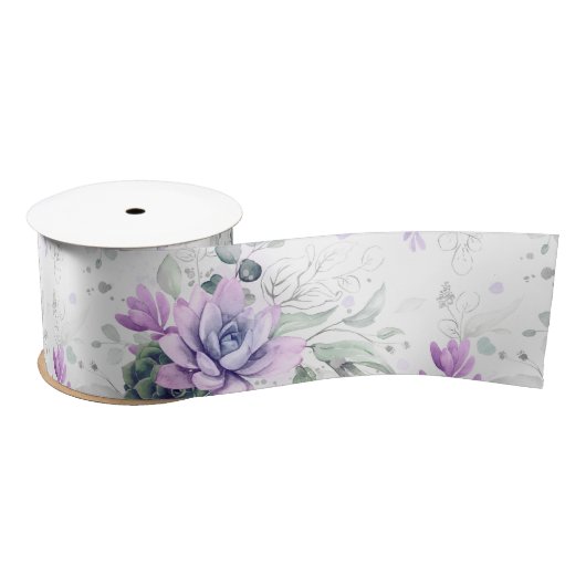 多肉植物 シルバー グリーン エレガント ボタニカル サテンリボン (リール)