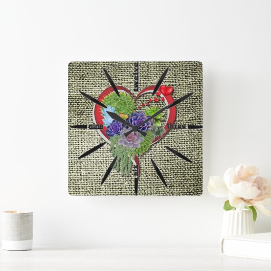 多肉植物 スクエア壁時計 (ホーム)