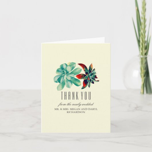 多肉植物 ティール 結婚式 お礼 サンキューカード (正面)