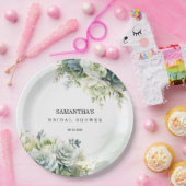 多肉植物、バラ、緑のブライダルシャワー ペーパープレート (パーティー)