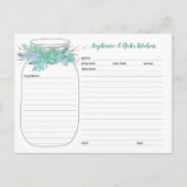 多肉植物 メイソンジャー ブライダルシャワー レシピ カード (正面)