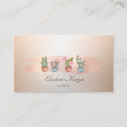 多肉植物 ローズゴールド ブラシストローク バッカリー 名刺 (正面)