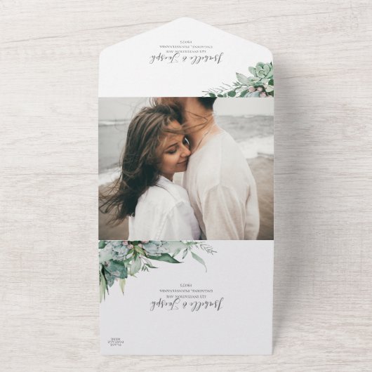 多肉植物 |写真シールと送信 オールインワン招待状 (外側)