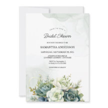 多肉植物、白いバラ、緑のブライダルシャワー